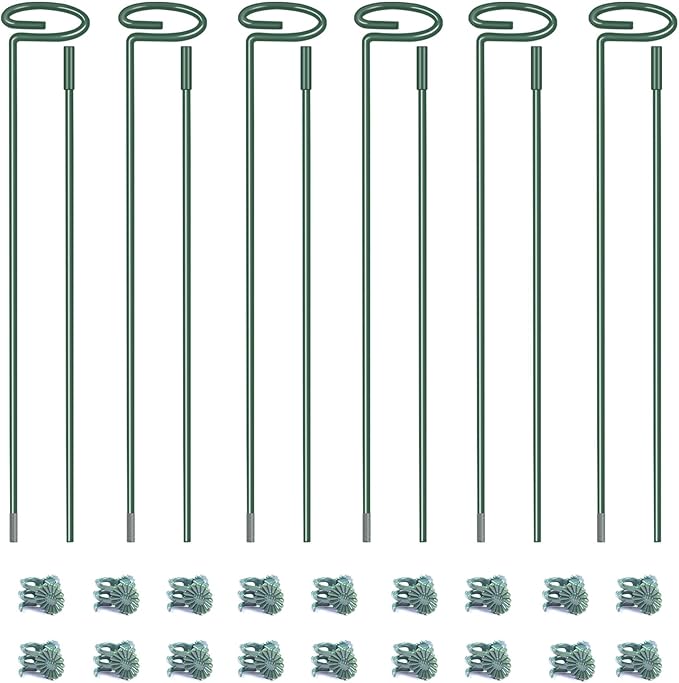 4.5mm Adjustable Length Plant Stake, Assembled (12 or 24 inch) Outdoor and Indoor Plant Support Poles for Flowers Marigolds Tomatoes Lilies Peonies Roses Daffodils Flower Clips (6 Sets, 18 Pcs)