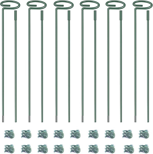 4.5mm Adjustable Length Plant Stake, Assembled (12 or 24 inch) Outdoor and Indoor Plant Support Poles for Flowers Marigolds Tomatoes Lilies Peonies Roses Daffodils Flower Clips (6 Sets, 18 Pcs)