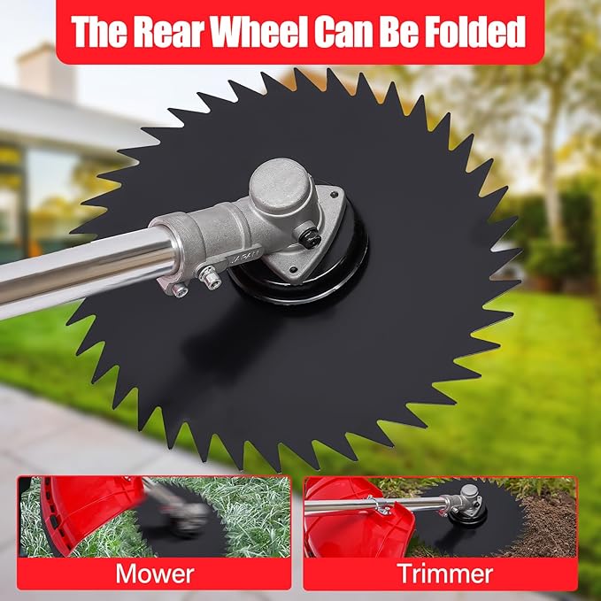 Weed Wacker, 2 Stroke 49 CC Gasoline Weed Eater, 6500-7000R/Min Hand Push Weed Wacker, 0.95L Small Weed Wacker, can Folded Rear Wheel, for Mountains, Hills, Plains, Orchards Etc