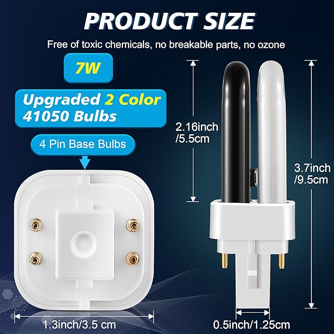 Qualirey 4 Pack 41050 7W Replacement Bulb, Upgraded 2 Color Mosquito & Insect Trap Bulb, Compatible with Dynatrap DT1050 DT1100 DT1250, 5000H Life, 360 Beam Angle