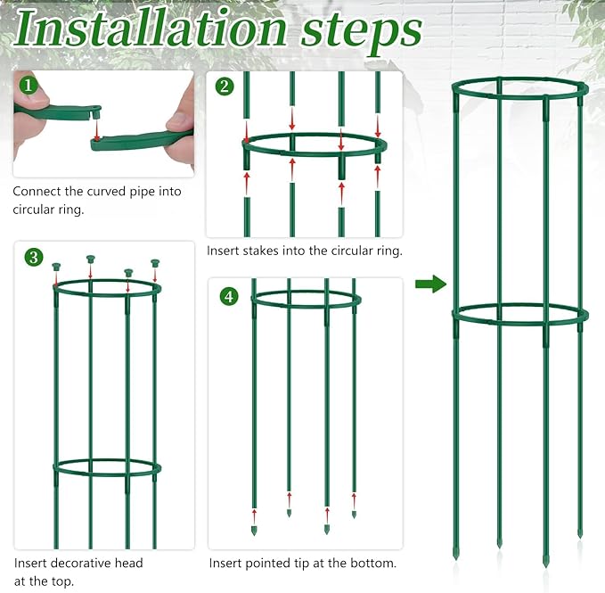 Plant Support Cages 2 Pack,Supking Plant Stake Trellis Adjustable Height and Width for Indoor Outdoor,Plastic Flower Support Ring for Garden Hydrangea Peony Tomato Potted Plants Comes 30 Strap Ties