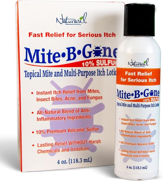All-Natural Itch Relief by Mite-B-Gone - Sulfur Lotion Treatment for Acne, Bug Bites, Skin Redness & Itching, Discomfort & Rosacea | Safe for Kids and Adults| Fast & Effective for All Skin Types| 4 oz