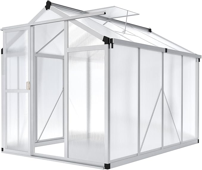 6x8 FT Greenhouse for Outdoors, Aluminum Greenhouse with Quick Setup Structure and Roof Vent, Polycarbonate Greenhouses Heavy Duty, Large Walk-in Green House for Winter Garden, Backyard, Patio, Lawn