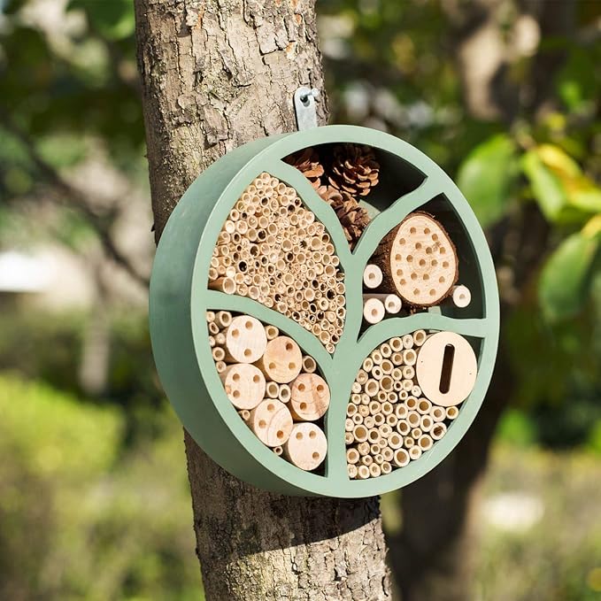 11” Woonden Multi Habitat Insect House Outdoor Garden Decorative Insect Hotels for Bee Butterfly and Beetle Tree of Life