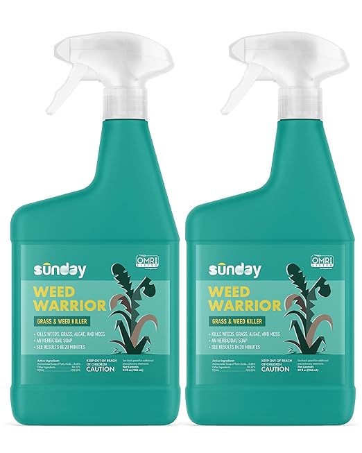 Sunday Weed Warrior, 32oz, 2 Pack - Grass & Weed Killer - Organic, Ready-to-Use Weed Killer Spray - Herbicide Spot Treatment - Kills Weeds, Grass, Algae and Moss