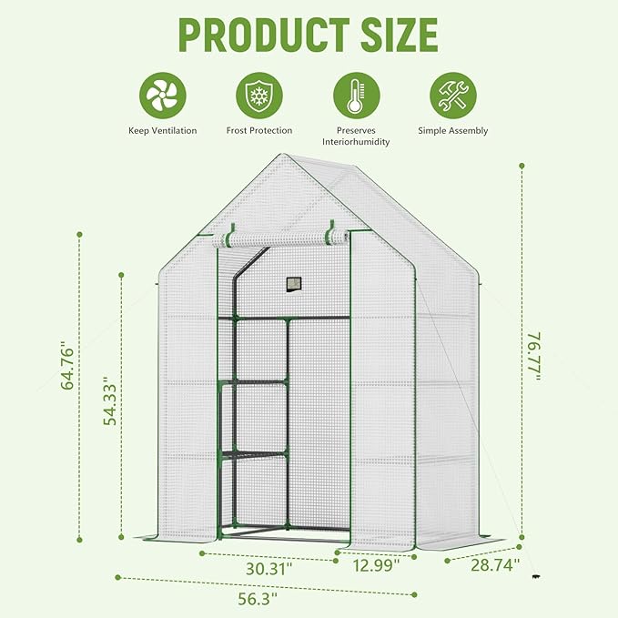 Portable Greenhouse for Outdoor, Small Greenhouses with Durable PE Cover, Walk in Greenhouse with Shelves Stands, White