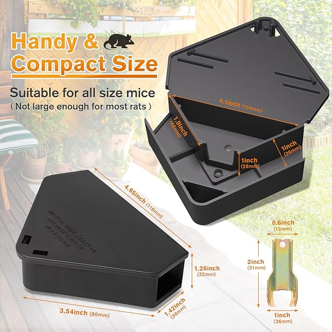 Mouse Station with Keys Black 4 Pack, Key Required Mouse Stations, Mice Stations, Keeps Children and Pets Safe Indoor & Outdoor