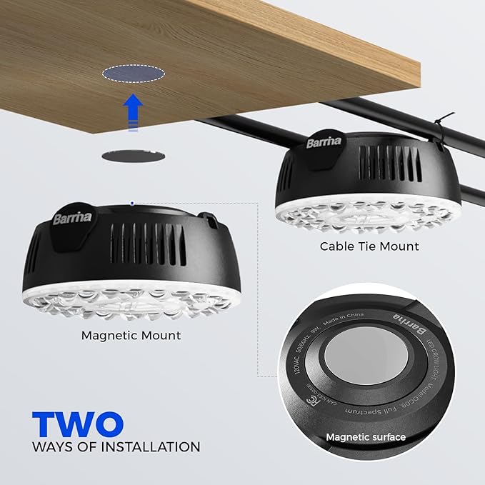 Barrina Orbgrow OG09 Puck Grow Light, 5000K 36W(4 x 9W, 540 Watt Equiv), Full Spectrum Plant Light for Indoor Plants, Magnetic & Linkable with Timer, 5 Levels Dimmable for Plant Shelf, 4 Packs, Black