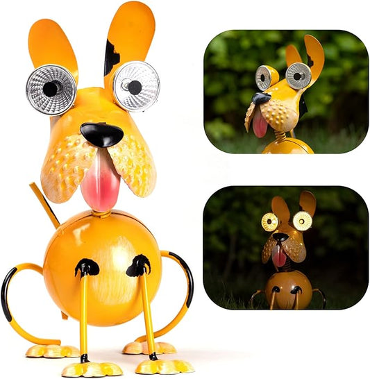 Solar Dog Statue Lights Outdoor Metal Yard Art - Funny Puppy Statue for Garden Patio Decor Lawn Ornaments(Sitting Dog)