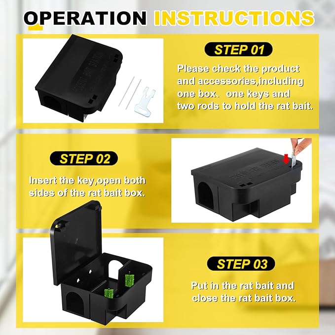 Qualirey 4 Pcs Rat Bait Station 8.86 x 7.28 x 3.62 Inches Rat Traps with Openable Lid, Blocks Boxes with Keys for Big Mouse, Keeps Children and Pets Safe Indoor & Outdoor, Bait Not Included (Black)