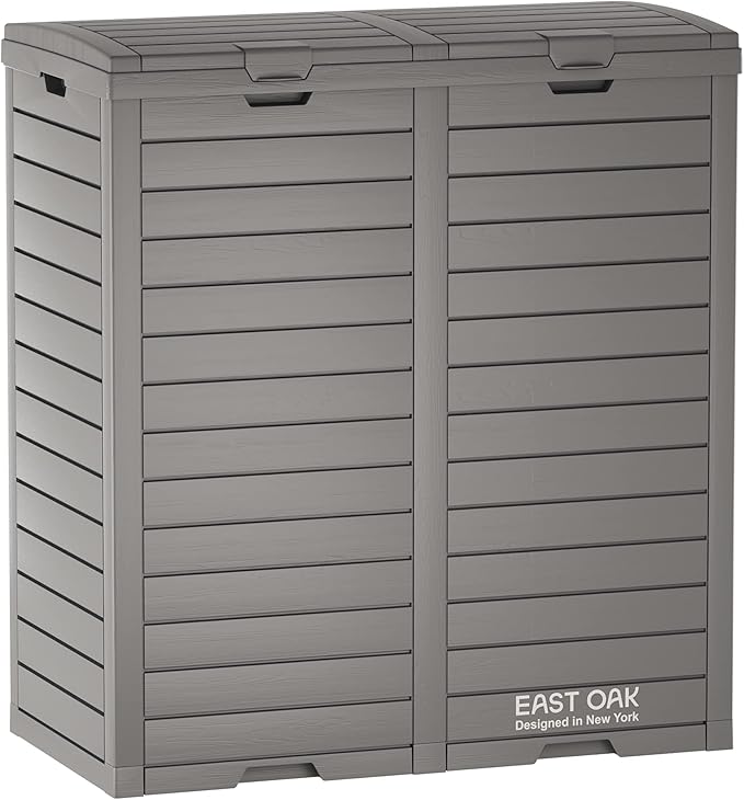 EAST OAK 76 Gallon Outdoor Trash Can | Waterproof Resin Garbage Can with Tiered Lid & Drip Tray | Outside Trash Bin for Patio | Kitchen, Backyard & Deck | Gray Color