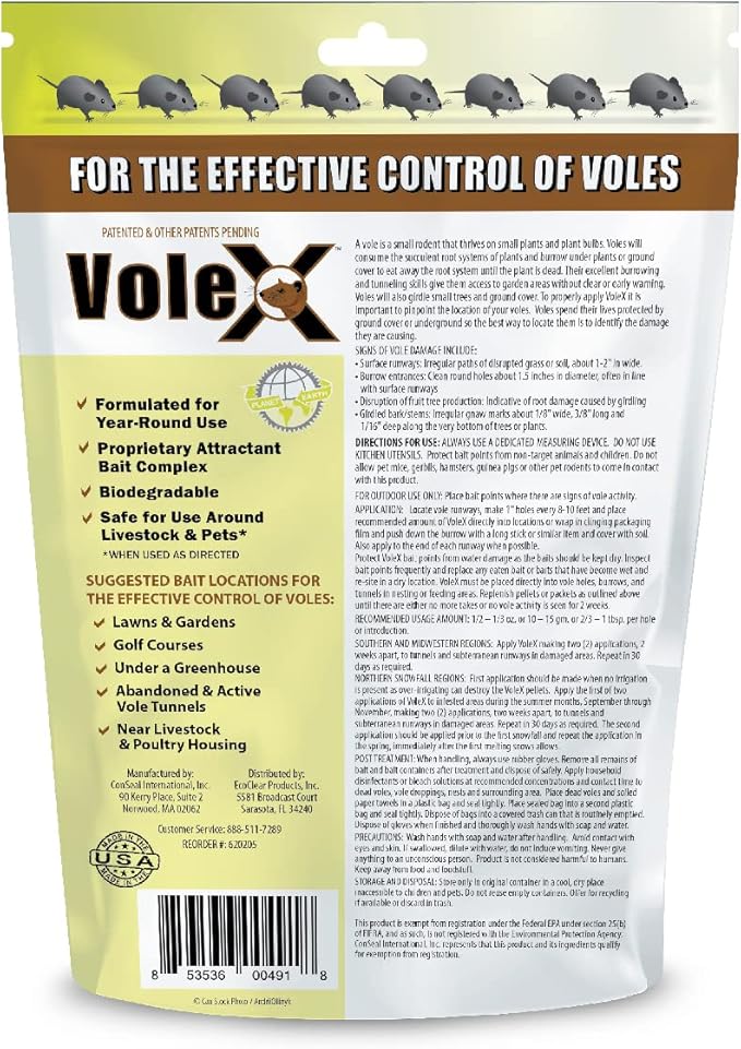 VoleX - Effective Against All Species of Voles. Safe for Use Around People, Pets, Livestock, and Wildlife (3 pounds)