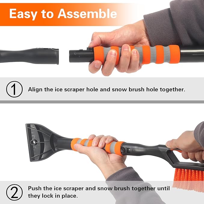 Snow Brush and Ice Scraper for Car Windshield,26.4" Window Scraper Deicer for Car SUV and Truck,Ice Scrapers and Brushes 2 in 1,Winter Car Automotive Exterior Accessories(2Pack Orange)