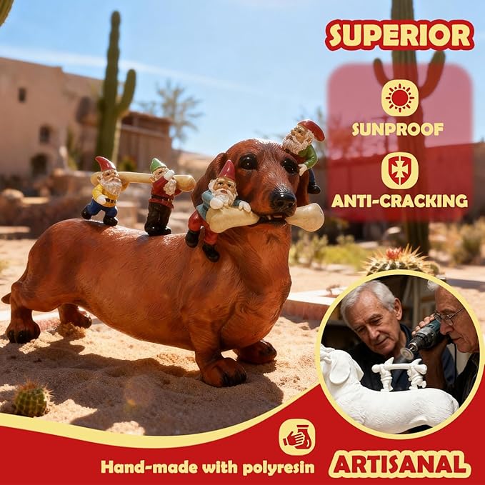 Sunthus Dachshund Garden Gnomes Statues Outdoor Funny Decorations Yard Weiner Decor