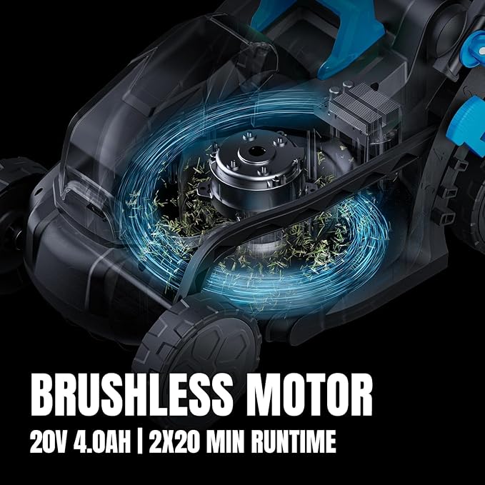 Electric Lawn Mower with Brushless Motor, 20V 13.2 inch Cordless Lawn Mower with 5-Position Cutting Height Adjustment, 2x4.0Ah Battery and Charger Included