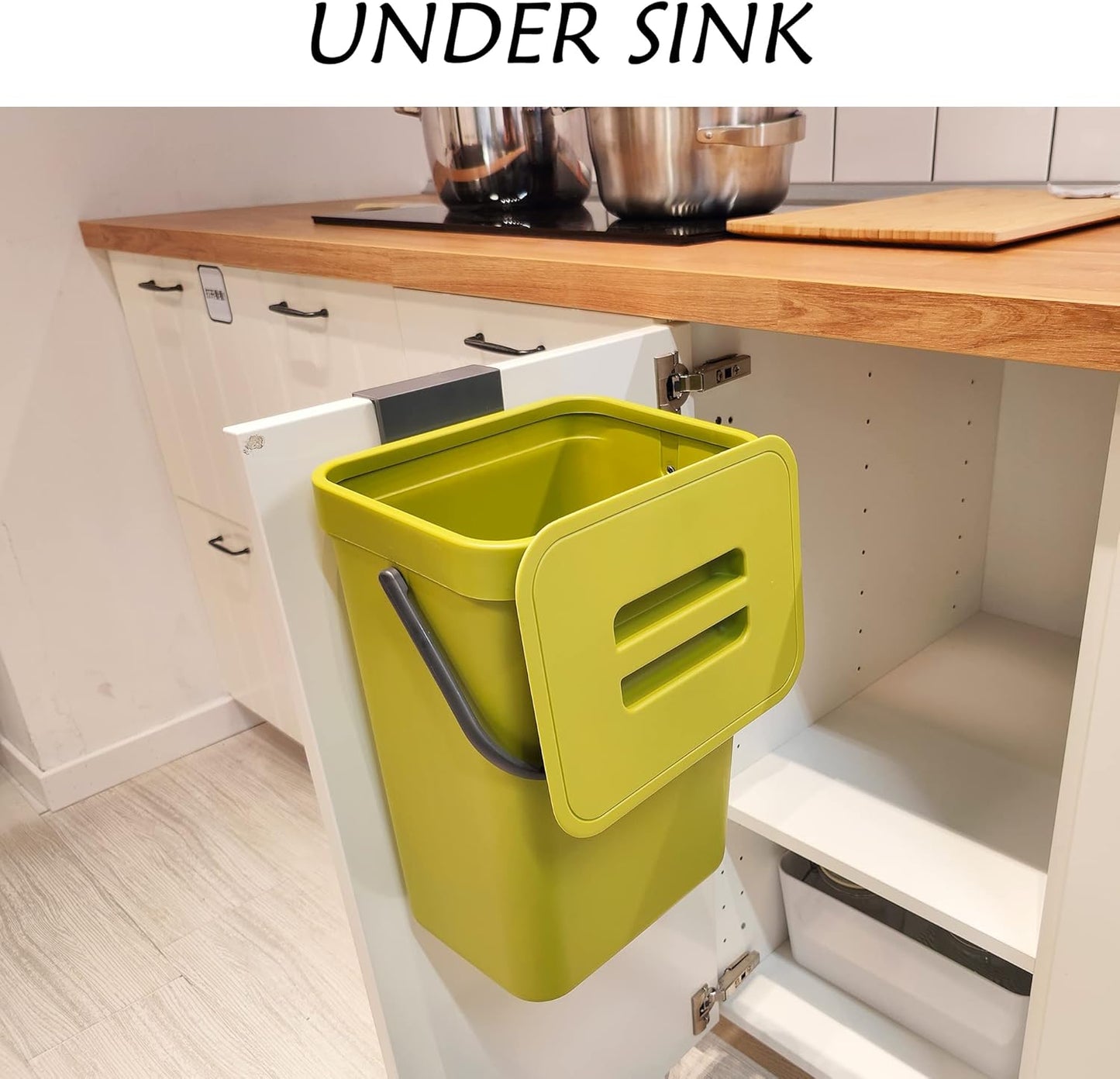 stonespace Small Trash Can with Lid，Mountable Indoor Compost Bucket, Hanging Trash Can with Lid for Cupboard/Bathroom/Bedroom/Office/Camping, 3.2 Gallon/12L Green