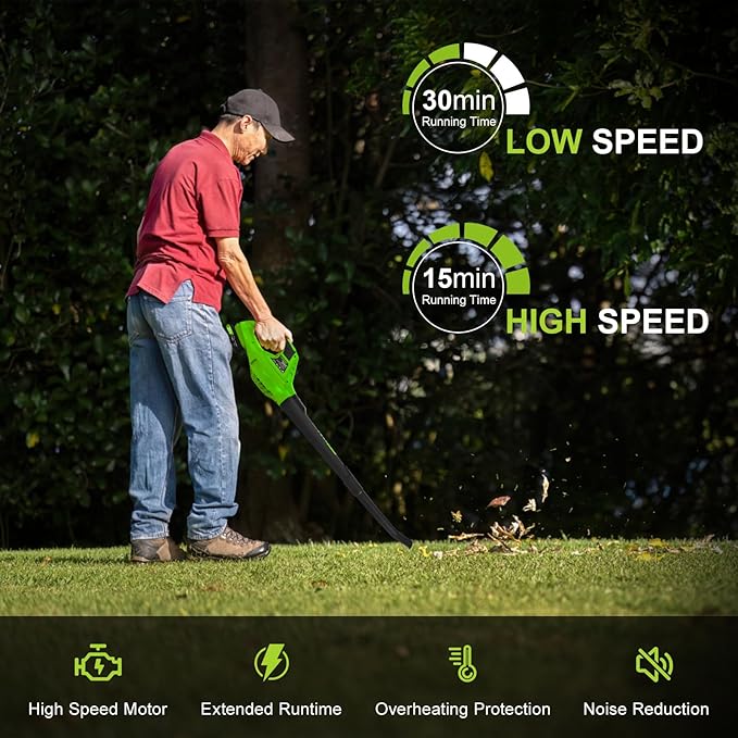 YOUGFIN Leaf Blower Cordless, 20V Handheld Electric Leaf Blower with 2.0Ah Battery and Charger, 2 Speed Mode, Lightweight Battery Powered Blowers for Lawn Care, Yard, Snow Blowing