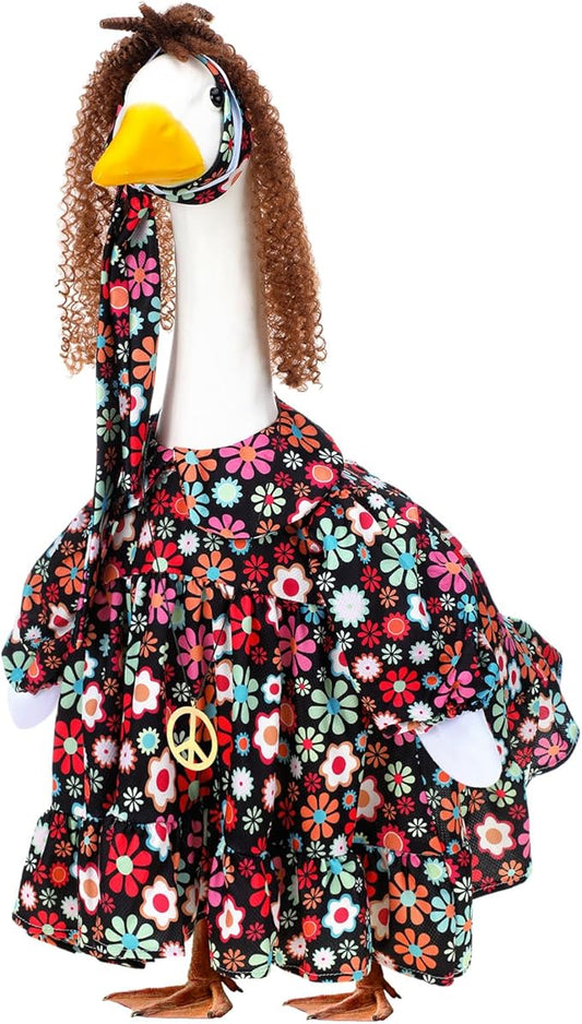 Outus Halloween Hippie Goose Outfits Funny Hippie Outfit for Porch Goose 23 Inch Holiday Lawn 70s Geese Cloth for Halloween Vintage 70s Parties Yard Garden Outdoor Decor