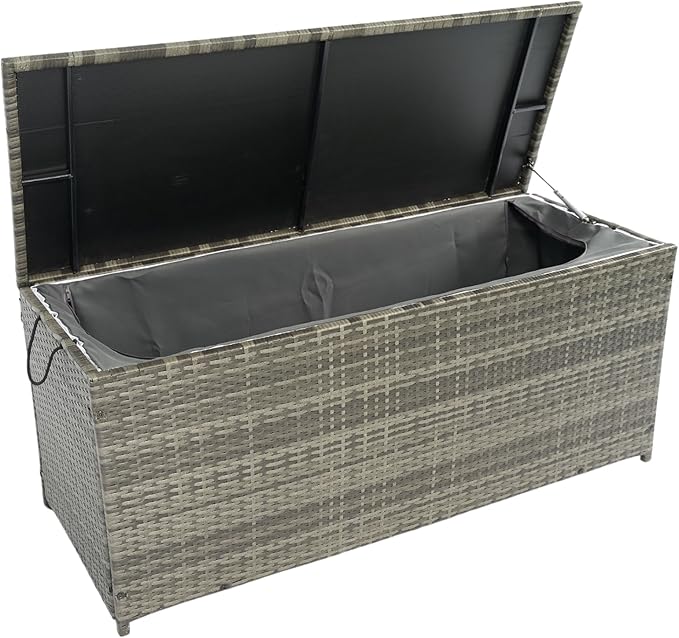 CHUNLY 113 Gallon Outdoor Waterproof Large Wicker Deck Box with Lids Indoor Storage Bench Storage Cabinet for Patio Furniture Cushions, Packages, Pillows and Garden Tools, Gray