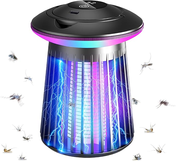 2025 Upgraded Mosquito Killer Lamp, 4200V Electric Bug Zapper for Indoor & Outdoor, Rechargeable LED Night Light - Safe for Baby & Family, Camping, Backyard, Terrace