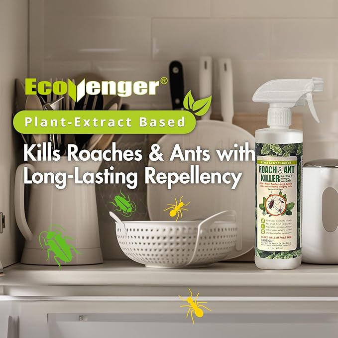 EcoVenger Roach & Ant Killer 16OZ, Kills on Contact, Extended 4-Week Deterrence, Kills Cockroaches, Ants & Other Indoor & Outdoor Crawling Insects, Peppermint Oil, Non-Toxic, Safe for Children & Pets
