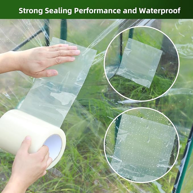 Ohuhu Greenhouse Repair Tape Plastic: 3" x 98' Green House Sheeting Tape 6.3 mil Reinforced Clear Plastic Film Tape for Greenhouse Polyethylene PE Cover Repair