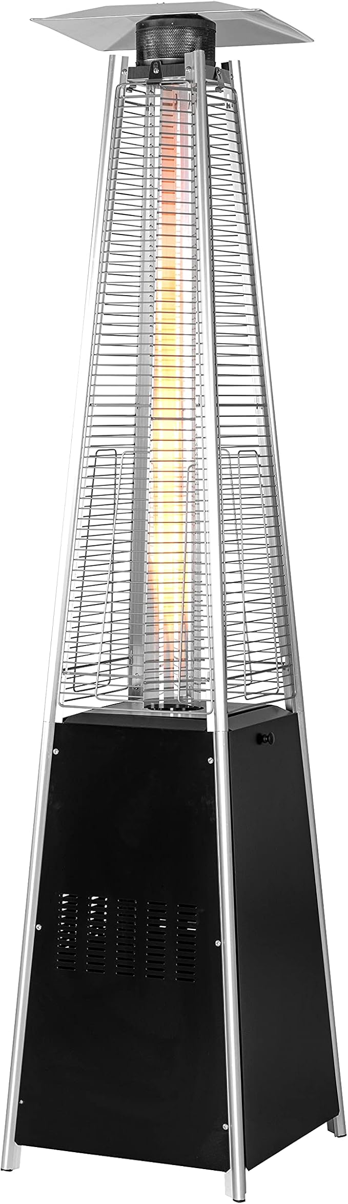 Nuu Garden 48,000 BTU Pyramid Patio Heater, Outdoor Propane with Quartz Glass Tube and Wheels, Hammered Bronze Tower for Terrace and Garden, Black