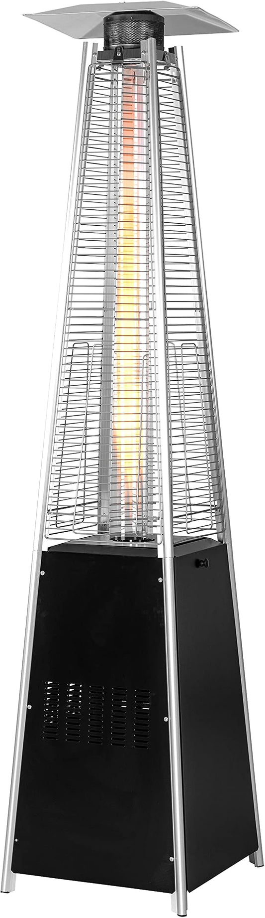 Nuu Garden 48,000 BTU Pyramid Patio Heater, Outdoor Propane with Quartz Glass Tube and Wheels, Hammered Bronze Tower for Terrace and Garden, Black