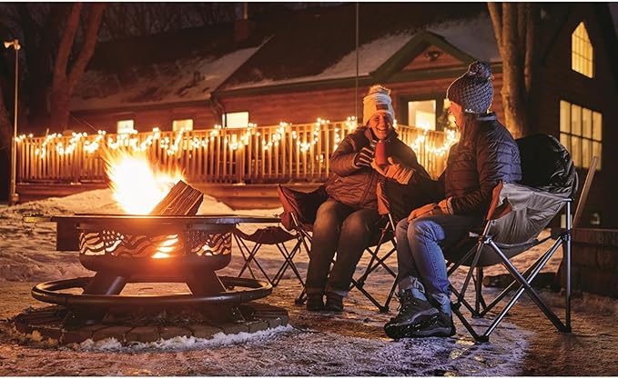 CASTLECREEK 47" Fire Pit BBQ Grill Outdoor Wood Burning Steel Log Firepit for Camping, Grilling, Smores, Yard, Cooking Outside, Barbecue, Bonfire Flag