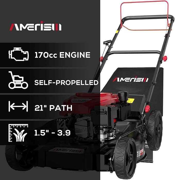 Self Propelled Gas Lawn Mower, 21" with 170cc 4-Cycle OHV Engine 3-in-1 RWD Self-Propelled Lawn Mower (AV8621S1)