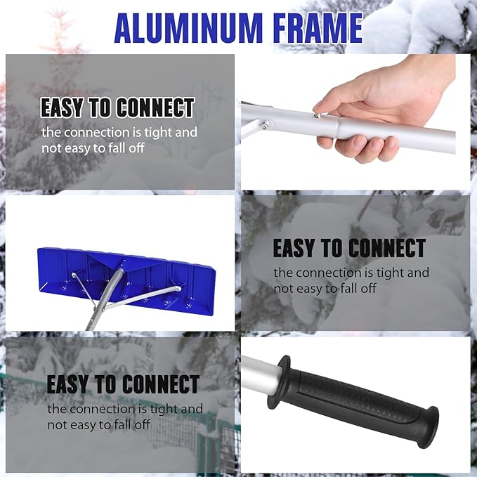 Gisafai Snow Roof Rake Snow Removal Tool with 5 Section Tubes 25 Inch Blade Adjustable 4.8-20 ft Reach Aluminum Shovel Rugged Slide for Single Cabins Car Roof(Dark Blue)