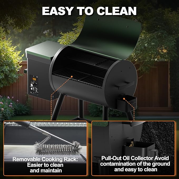 Electric Wood Pellet Smoker Grill 8 In 1 BBQ Grills for Outdoor Grill with Auto Feed & PID Temperature Control (180-450°F) and Rain Cover 456 Sq.In Cook Area for Backyard New House Gifts
