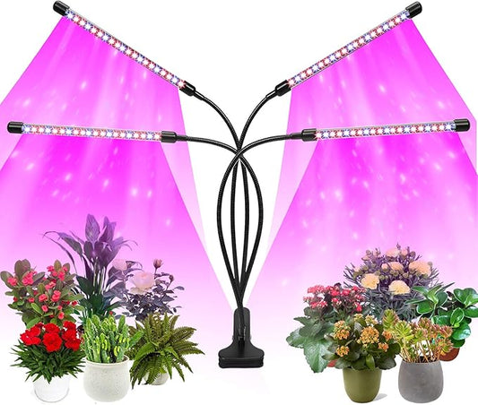 Plant Grow Light Indoor,4 Head LED Growing Lamp for Indoor Plants, 80W Full Spectrum Plant Lights with Auto ON/Off Timer, 10 Dimmable Brightness,360° Flexible Gooseneck, 3 Switch Modes