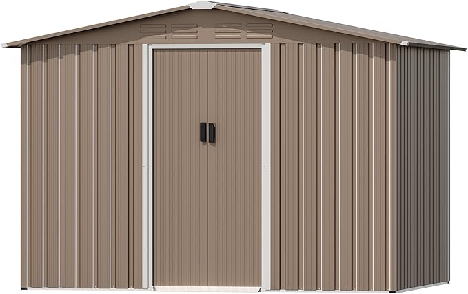 8FT x 6FT Outdoor Storage Shed, Waterproof Lockable Door Metal Tool Shed with Sliding Door and Ventilation, Gardening Tool Storage Room, Metal Storage Shed for Gardens and Lawns