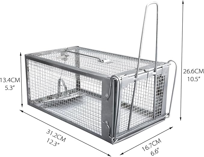 Gingbau Rat Trap Humane Live Mouse Chipmunk Trap Cage – Medium, 12.3" x 6.6" x 5.3"