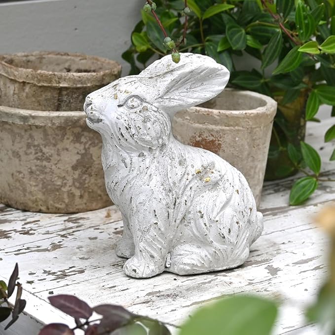 All Chic Bunny Decor Garden Statue White Rabbit Cement Rabbit Statue for Home Garden Indoor Outdoor Statues for Yard,Front Yard Decor,Easter Rabbit Figurines（White）