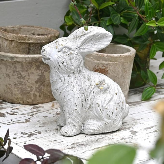 All Chic Bunny Decor Garden Statue White Rabbit Cement Rabbit Statue for Home Garden Indoor Outdoor Statues for Yard,Front Yard Decor,Easter Rabbit Figurines（White）