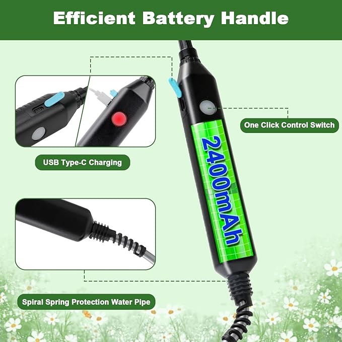 Pump Sprayer 2 Gallon Battery Powered 2 Gallon Sprayer, Upgrade Powerful with 3 Mist Nozzles, Rechargeable Handle, Retractable Wand,with Adjustable Shoulder Strap for Garden, Lawn, Cleaning