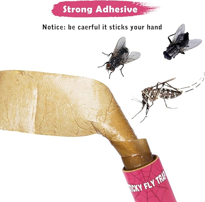 40 Pack Fly Trap, Fruit Fly Traps for Indoors, Fly Traps Outdoor Hanging, Flying Insect Trap, Fly Strips Tape Paper Ribbon, Gnat Traps for Bug, Insect, Pest, Mosquito, Pink