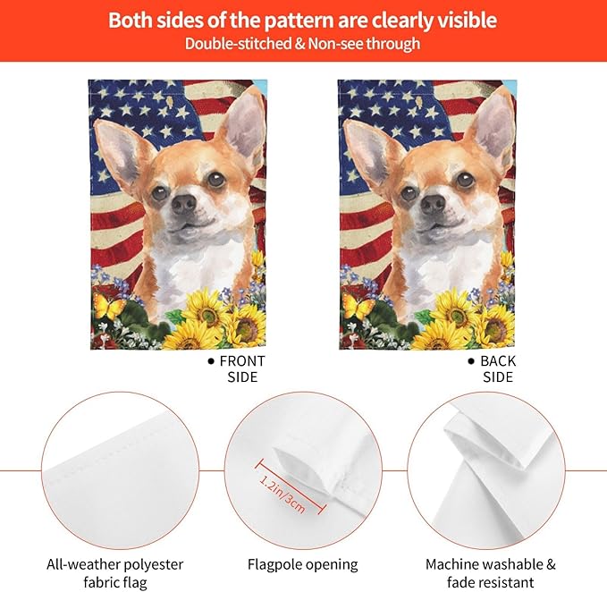 Chihuahua American Flag Patriotic Dog Garden Flag Welcome Party Outdoor Outside Decorations Picks Home House Garden Yard Decor 12x18 Inch