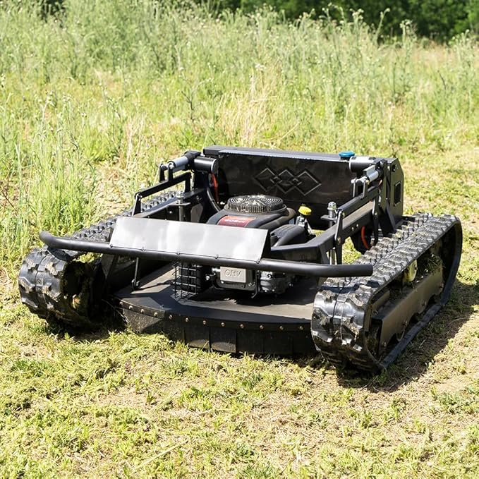 Lawn Mower, Remote Control Lawn Mower, Small Crawler Oil-Electric Hybrid Four-Wheel Drive Lawn Mowing and Weed Whacker, All Terrain Grass Cutter Yard Mower, 65° Climbing (SKD-608-90)