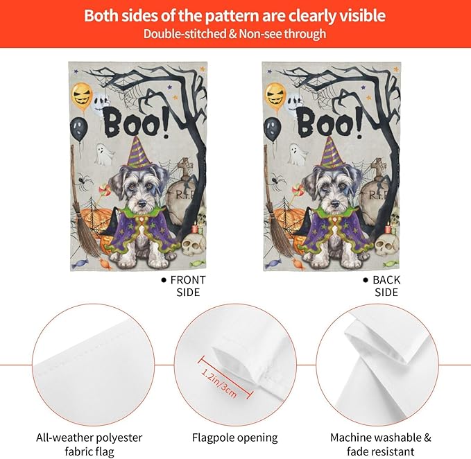 Halloween Schnauzer Dog Boo Pumpkin Skull Garden Flag Welcome Party Outdoor Outside Decorations Picks Home House Garden Yard Decor 12x18 Inch