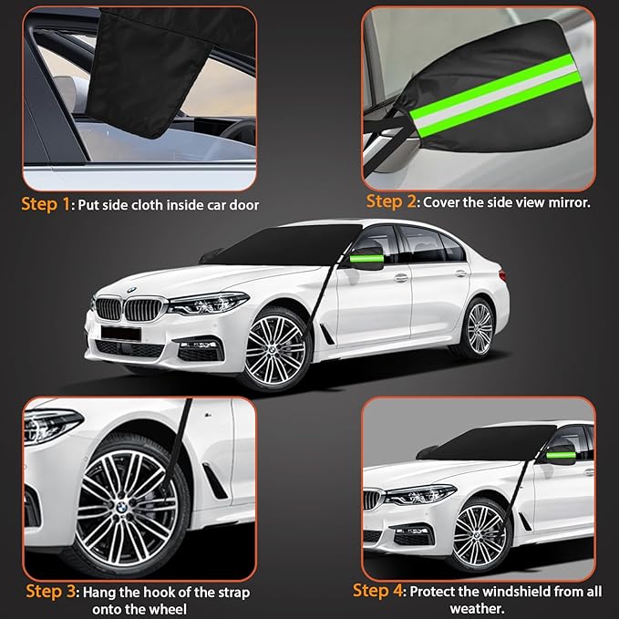 Windshield Cover for Ice and Snow - 600D Oxford Fabric Car Windshield Snow Cover Heavy Duty, Magnetic Car Anti-Snow Cover for Most Sedan Truck SUV Van and MPV, Winter Cars Accessories (70 x 50 Inch)