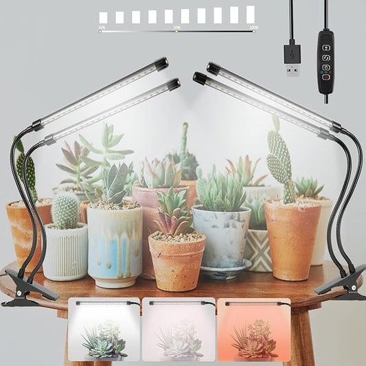 Grow Lights for Indoor Plants, 6000K Full Spectrum Plant Lights for Indoor Growing White Red Led, Clip On Grow Light Plant Lamp for Seeding,Dimmable &Auto on/Off Timmer (White, 2Head-2Packs)