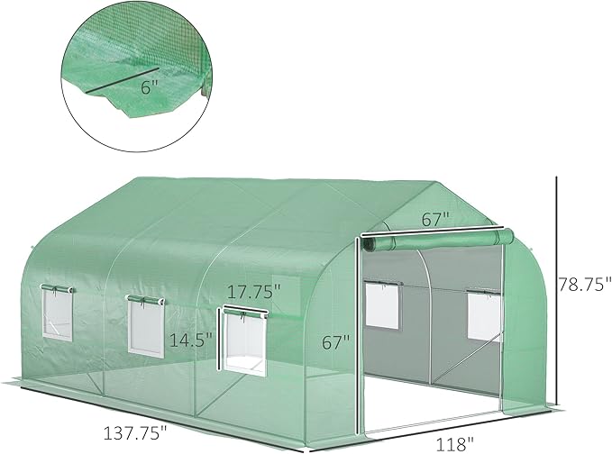 Outsunny 11.5' x 10' x 6.5' Walk-in Greenhouse, Tunnel Green House with Zippered Mesh Door and 6 Mesh Windows, Gardening Plant Hot House with Galvanized Steel Frame, Green