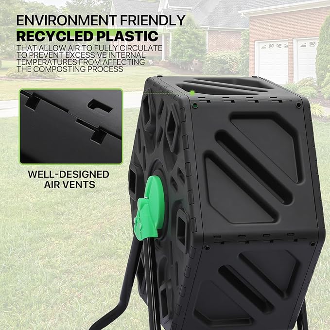 Magshion 1 x 17 Gal Outside Chamber Compost Tumbler from BPA Free Material, Outdoor All-Season Fast-Working High Volume Composter Tumbling Bin, Sliding Door