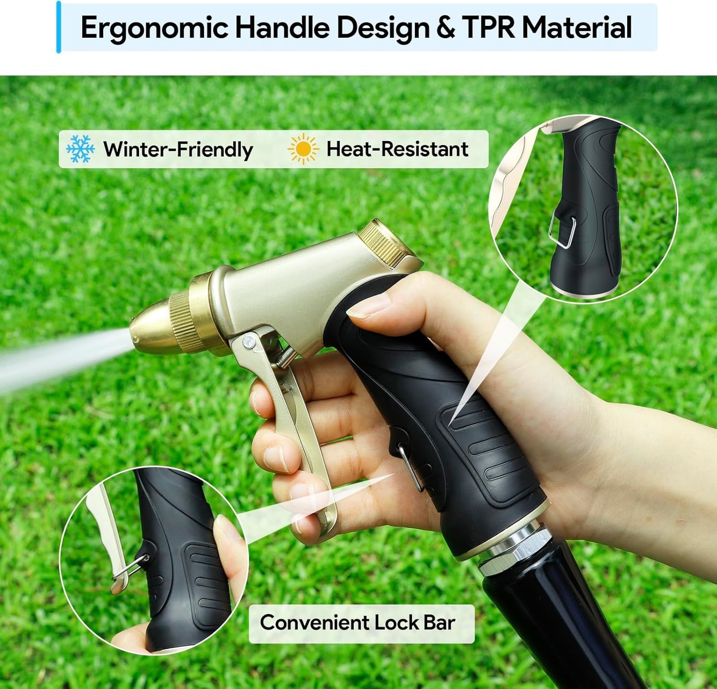 Garden Hose Nozzle Heavy Duty, Metal Hose Sprayer Nozzle with High Pressure, Adjustable Spray Patterns, 3/4" Thread, Suit for Lawn Care, Watering Plants, Car, Pet, Outdoor