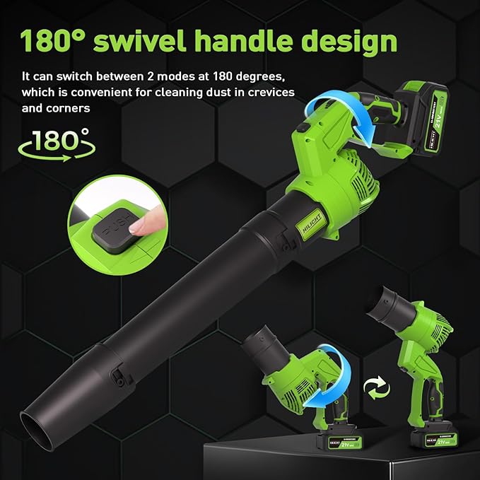 Cordless Leaf Blower with 2 Batteries & Fast Charger 5-Speed Adjustable - Lightweight Handheld Blower for Lawn, Yard, Driveway - 30% Less Fatigue Ergonomic Design (2 * 21V-4.0Ah)