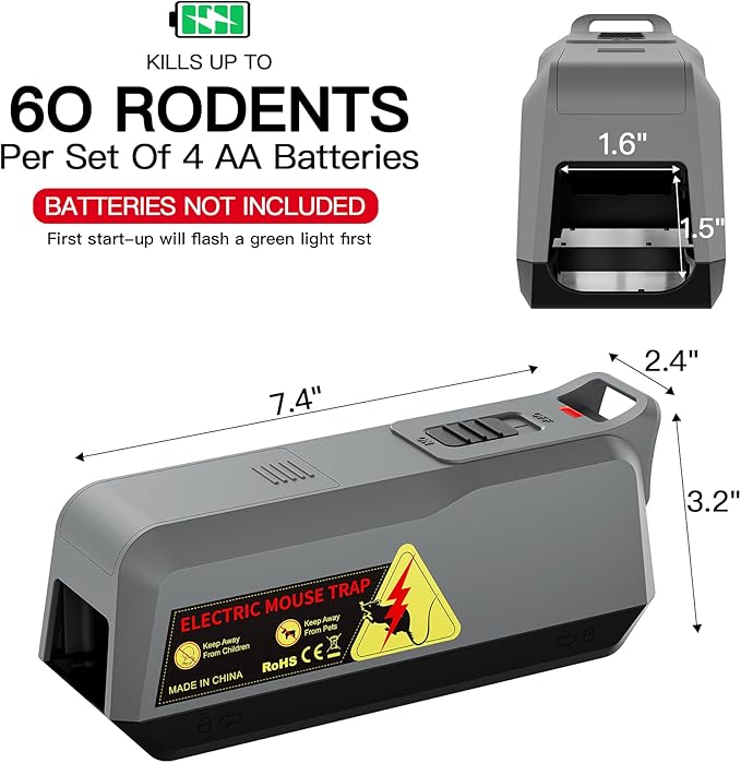 2 Pack Electric Mouse Traps Indoor for Home, Reusable No-Touch Electric Mouse Trap Zapper with Powerful Voltage Effectively Kills Mice in Living Rooms, Kitchens, Garages, and More