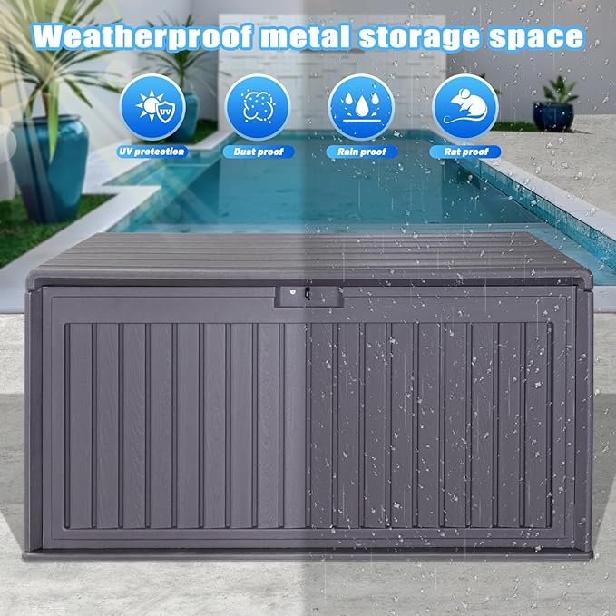 100 Gallon Waterproof Outdoor Storage Box, Outside Resin Deck Box for Patio Cushions, Garden Tools and Pool Supplies